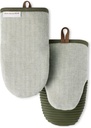 KITCHENAID® Evergreen Design Series Herringbone Ribbed Soft Silicone Mini Oven Mitts 2-Pack Set, Heat Resistant up to 500°F, Flexible & Waterproof, Deep Forest Green, 5.5"x9"