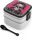 Double Layer Bento Box for Adults Rock Brothers Skulls Print Stackable Bento Box Removable Lunch Boxes for Dining Out,Work
