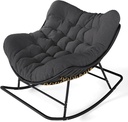 SWITTE Papasan Rocking Chair Outdoor Indoor, Oversized Egg Wicker Rocker with Cushion, Supports 450 lbs, Patio Chair for Balcony or Living Room - Grey