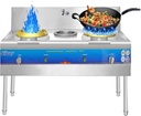 INTSUPERMAI Commercial Gas Stove Burner Double-Head Hot Fierce Fire Stove Chinese Wok Range Gas LPG 2 Wok Burner for Fast Food Equipment, Stainless Steel