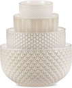 KooK Ceramic Mixing Bowls, Nesting Set of 4, Embossed Kitchen Dishware, Prep, Serving, Gift, Microwave and Dishwasher Safe, 20/44/98/145 oz, Narbonne Collection (Ivory)