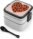 Double Layer Bento Box for Adults Heart Leopard Print Stackable Bento Box Removable Lunch Boxes for Dining Out,Work