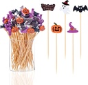 JtmyAota 100 Pack Halloween Toothpicks for Appetizers, 4.7 Inch Natural Bamboo Cocktail Picks for Cake Dessert Food Fruit Halloween Party Decorations