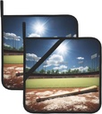 Square Heat Resistant Hot Pads Set of 2, Thick 8x8 Inch Kitchen Trivets, Baseball Sports Field Pot Holders Sets, Non-Slip Pot Holders for Countertops Oven BBQ, Microwave with Hanging Loop