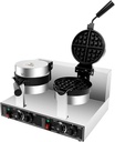 Commercial Waffle Maker, 2400W Double Head Waffle Iron, Non-Stick Rotatable Waffle Baker Machine With 122-572℉ Temp Range and Time Control, Teflon-Coated Baking Pan Stainless Steel Body 110V