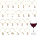 WEBEEDY 26 Pcs Gold Bling Letter Wine Charms with 25mm/1'' Rings Rhinestone Wine Glass Charms for Stem Glasses Identifiers Drink Charm for Champagne Cocktail Goblet Parties Wedding Dinner