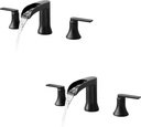Black Bathroom Faucet 3 Hole Brass Bathroom Waterfall Faucet 2 Handle 4-16 Inch Widespread Bathroom Sink Faucets, Solid Brass Waterfall Bathtub Faucets Set 3 Hole Matte Black Tub Faucet 2 Handle