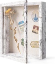 Califortree Outside 8x10 Shadow Box Frame with Linen Back - Real Glass, Push Pins Included, Sturdy Rustic Memory Display Case, Fits Photos or Items Under 6x8, Distressed White
