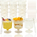 120 Pack Plastic Dessert Cups with Spoons 60 Pack Clear Yogurt Parfait Appetier Cup with Gold Glitter for Party Disposable Round Goblet Shooter for Ice Cream，Pudding and Fruit