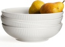 Artena Pasta Bowls 32oz, Ceramic Large Salad Bowls 8 inch, Striped Soup Bowls Set of 4, White Serving Bowls for Entertaining, Wide Shallow Dinner Bowls for Spaghetti, Microwave Dishwasher Oven Safe