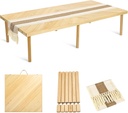 Folding Picnic Table with Table Runner, Portable Boho Low Picnic Table for Indoor Outdoor, 60" x 30" Wooden Table with Adjustable Heights for Camping, Wedding, Beach, Garden, Party(Large Size for 6)