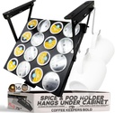 16 Pod - Under Cabinet Coffee Capsule and pod Holder – Space-Saving Hinge Hanging, Magnet Steel Construction Organizer for Small Spaces – Black