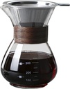 BeeCa Single-Serve Coffee Essential | V60 Pour Over Set | Reusable Stainless Steel Filter + Heat-Resistant Glass Carafe | Stylish Wood Collar | 1-2 Cup Portable & Easy Clean