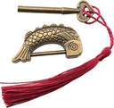 Fish Shaped Retro Padlock with Key and Tassels, Retro Antique Wooden Box Lock Alloy Jewelry Box Fish Pattern Lock
