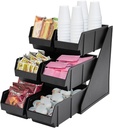 3-Tier Serve Condiment Bin, 6 Compartment Condiment Organizer, Countertop Plastic Containers Storage Bins, Ideal for Food and Coffee Condiments (Black)