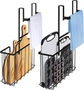 ORLESS 2-Pack Kitchen Cabinet Door Organizer, Over Cabinet Door Organizer with Towel Bars, Cabinet Door Storage for Cutting Board, Foil, Plastic Wrap, Baking Sheet, Cookie Sheet, Black