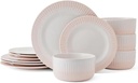Rising Up 12 Piece Dinnerware Set, Service for 4, Blush