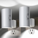 Modern Led Night Lights - Sensor Dusk To Dawn, 5000K Daylight White, Dimmable 0-100 LM, 2 Pack for Bathroom, Bedroom, Kitchen, Toilet, Hallway