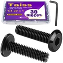 Taiss 30pcs 1/4-20 x 1" Flat Head Socket Head Screw,Furniture Bolts,Furniture Screws 304 Stainless Steel,1/4 Bolts Black Zinc Plated Fully Threaded,Countersunk Connector Screws with Hex Spanner