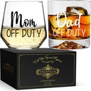 Mom Dad Off Duty Stemless Wine & Ice Tip Mountain Whiskey Glass Gift Set 15oz, New Parents Gifts First Time Parents, Mom Dad Gifts for Mother Day Father Day Birthday Valentine's Day-26