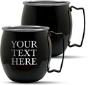 Personalized Custom Smooth Finish Black Stainless Steel Moscow Mule Mugs with Generic Your Text Here Bar Style Cup, 16 oz | Set of 2