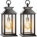 2 Pack Hanging Solar Lanterns Glass Solar Lights Outdoor Waterproof Upgraded Solar and 2 AA Batteries Powered, for Outside Porch, Patio and Indoor Tables, Mantelpiece