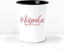 Missoula MT Ceramic 1.5 Ounce Souvenir Shot Glass - White With Black Interior - Bachelor & Bachelorette Party Favors - Bridesmaid & Groomsmen Present - Montana Home Town Decoration