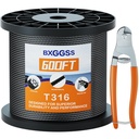 1/8 T316 Black Stainless Steel Cable – 600FT Corrosion-Resistant Wire Rope for Cable Railing Kit and Hardware – High Strength, Durable for Marine, DIY, and Outdoor Projects