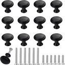 12PCS Cabinet Knobs, Black Cabinet Pulls Cabinet Knobs Inway, Round Drawer Knobs Cabinet Hardware with Screws, for Kitchen Bedroom Furniture