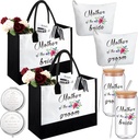 Paterr 8 Pcs Mother of the Bride and Mother of the Groom Gifts Set Canvas Tote Bag Drinking Glass Cups Makeup Bags Mirror