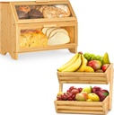 2-Tier Bamboo Fruit Basket & Double Layer Bamboo Bread Box