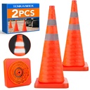 [2 Pack]28 Inch Collapsible Traffic Safety Cones - Parking Cones with Reflective Collars, Orange Safety Cones for Parking lot, Driveway, Driving Training etc