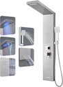 ROVOGO LED Shower Panel Tower System, 5-Function Shower Column with Rainfall Waterfall Shower Head, 4 Body Jets, Handheld and Tub Spout, Stainless Steel Brushed