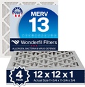 12x12x1 MERV 13 Air Filter (4-Pack) | Wonderfil Filters | Pleated HVAC Design | Perfect Fit for AC & Furnace Systems | Actual Size: 11.75" x 11.75" x 0.75"