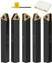 Metal Lathe Cutting Tools,5pcs 1/2'' Shank Indexable Carbide Lathe Turning Tool Holder with Tin Coated Carbide Inserts,Carbide Lathe Tools for Turning Grooving Threading