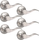 Knobonly 6 Pack Right Handed Dummy Handles Pull/Push Function Non-Locking Wave Style Handleset Single Side Brushed Nickel