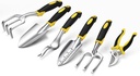 6Pcs Garden Tool Set, Includes Garden Shovel, Transplant Trowel with 4 inch Depth Marking, Hand Rake, Weed Puller, Garden Fork & Pruning Shear for Planting, Weeding, Pruning (6)