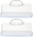 2 Piece Portable Bread Box Holder with Handle, Rectangular Loaf Cake Containers for Bagels, Bread Rolls, Buns or Baguettes, 13 Inches (White)