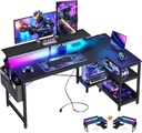 ODK 48 Inch Gaming Desk with USB Charging Ports and LED Lights, Reversible L Shaped Computer Desk with Storage Shelves & Monitor Stand, Corner Gamer Desk Table with Power Outlets, Black