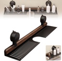Walnut Bathroom Shelf Over Faucet - No Drill Suction Cup Sink Organizer, Wall Mounted Kitchen Storage Rack for Sponge & Soap, Removable Wood Shelf (16in, Black)