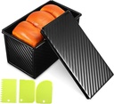 Non-stick Rectangular Loaf Pan with Lid for Baking Bread and Toast Includes Dough Scrapers Push-pull Design for Easy Bread Removal for Home Baking and Storage Black Bakeware Box