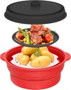 Microwave Steamer for Vegetables | Microwave Grill Pan & Steamer Bowl | Microwave Silicone Cookware | Microwave Popcorn Popper | Dishwasher Safe