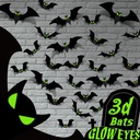 Halloween Decorations - 56 Pcs Spooky 3D Bats With Glow Eyes for Indoor Outdoor Party Decor - Plastic Scary Gothic Stickers for Bathroom Kitchen Home Room Wall