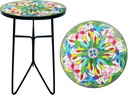 Mosaic Hummingbird Outdoor Side Tea Table, Glass Plant Tables Indoor Decorative Metal Patio Table, Round Outdoor Tables Unique Furniture - Weather-Resistant Patio Decor