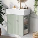 22 Inch Floating Green Bathroom Vanity With Sink, Wall Mounted Cabinet, Modern Single Sink, Right Side Storage